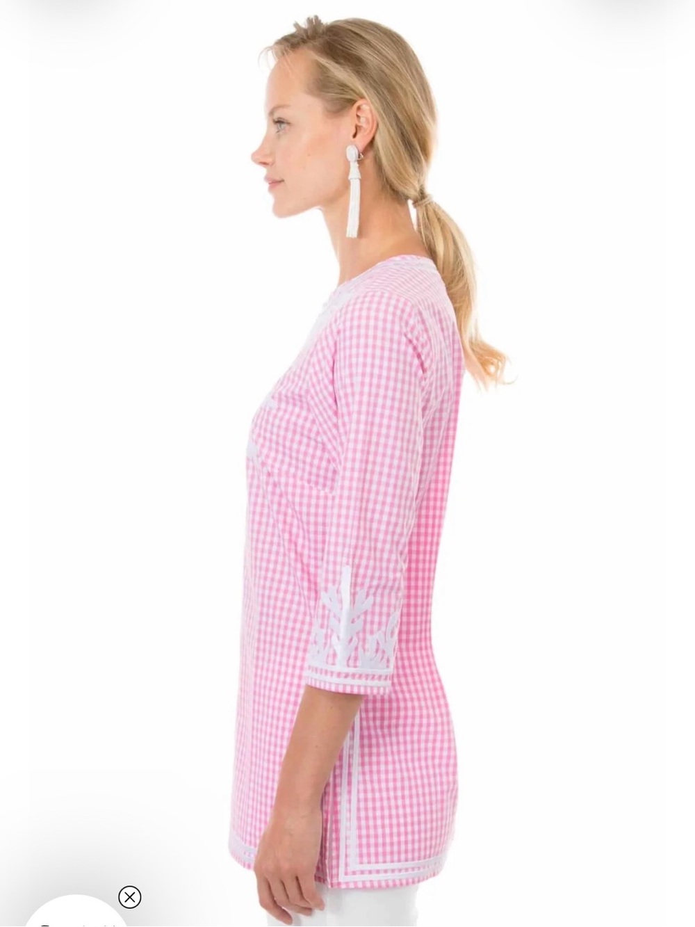 Gretchen Scott Designs Pink Gingham Tunic with White Embroidery - Picture 10 of 11